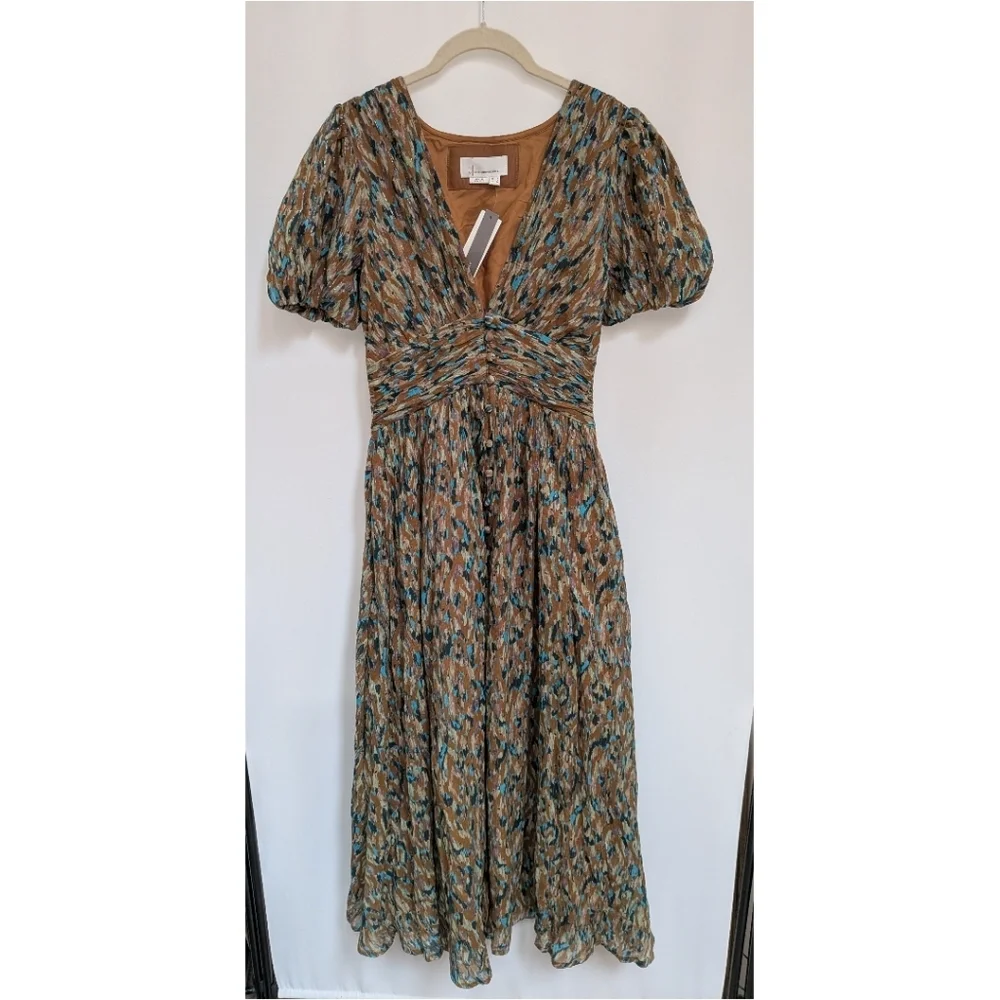 NWT By Anthropologie The Katerina Lurex Button Front Neutral Midi Dress Size 2 - Picture 5 of 16